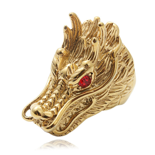 Titanium Steel Retro Punk Dragon Head Ring for Men - Trendy Stainless Steel Design