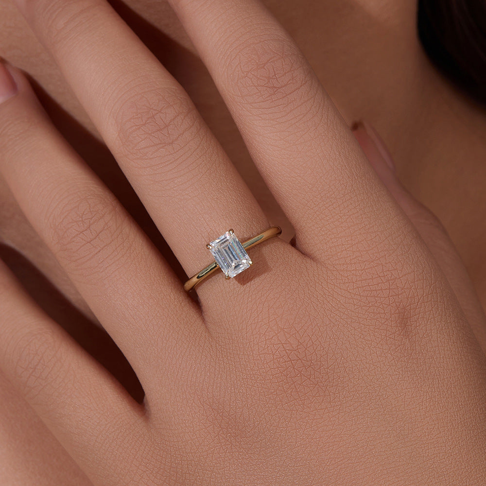 S925 Sterling Silver Geometric Rectangular Zircon Ring In Europe And America For Wedding