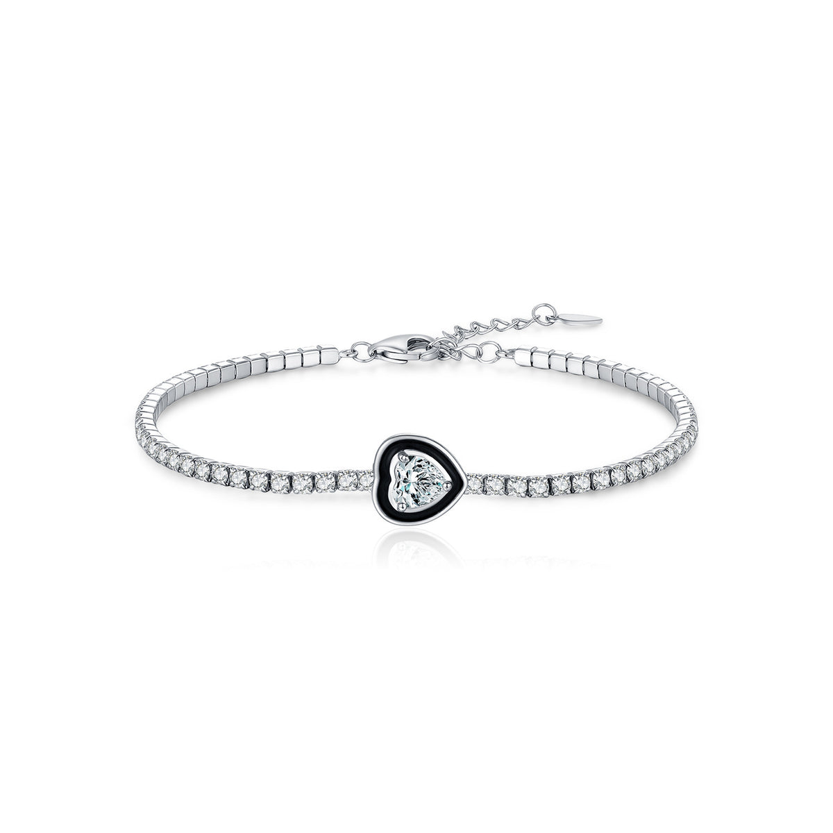 925 Sterling Silver Black Heart Enamel Zircon Bracelet