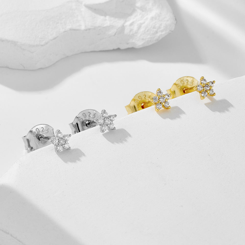 S925 Sterling Silver Flower Earrings Women's Fashion Zircon Studs
