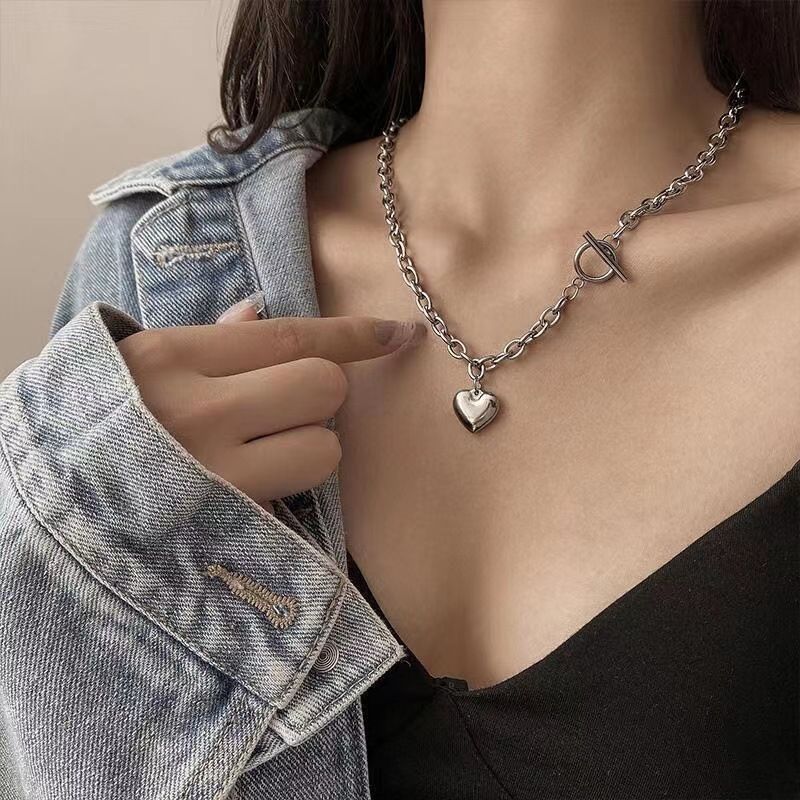 Planderful Jewelry Stainless Steel Necklace For Women Thick Chain Collarbone Hip Hop Style Niche Design