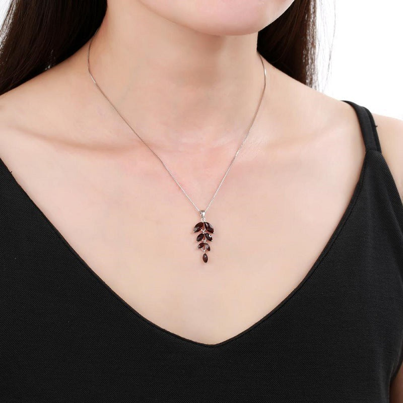 Leaf Marquise Shape Natural Gemstone Silver Necklace