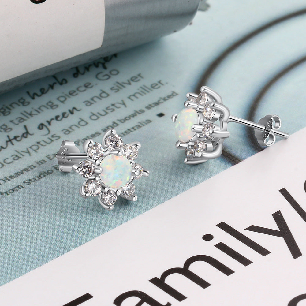 Planderful Jewelry Opal Stud Earrings Sterling Silver