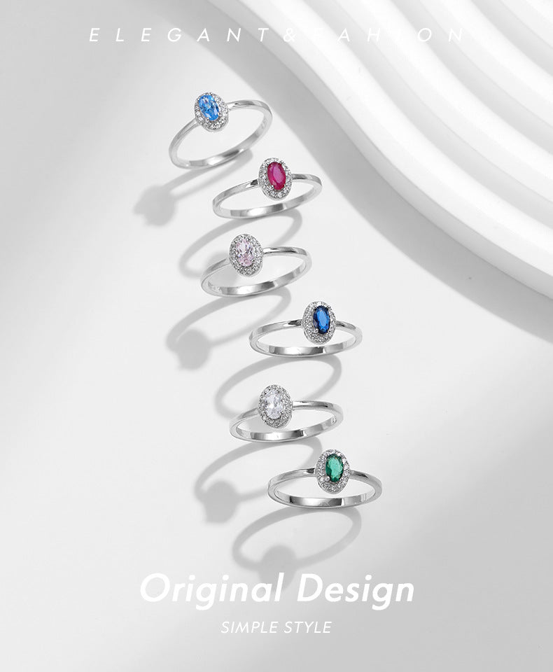 925 Sterling Silver Multicolor Oval Stone Ring
