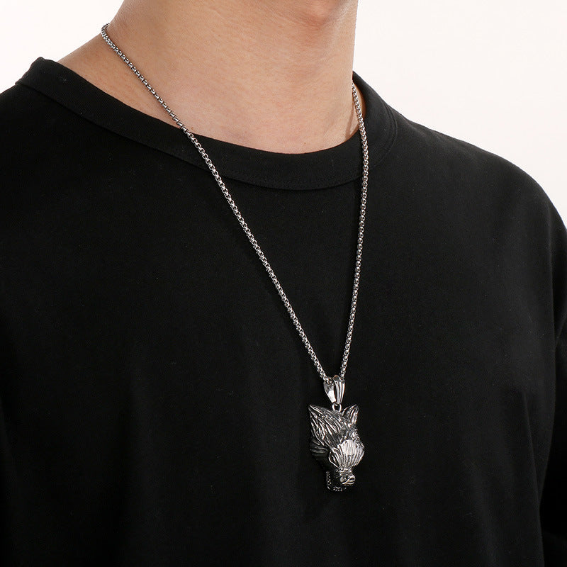 Animal Shape Old, Punk Lion Head Wolf Head Fox Titanium Steel Men's Pendant Necklace