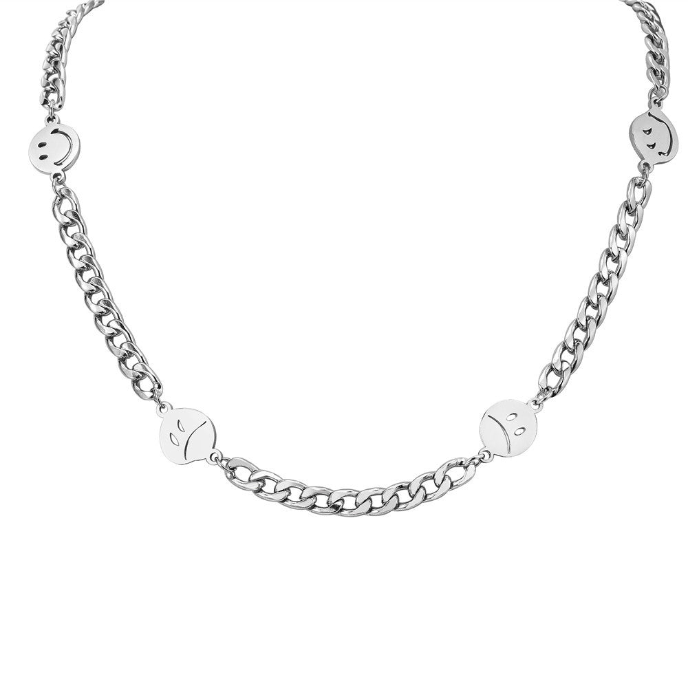 Planderful Titanium Steel Necklace Personalized Smiling Face Collarbone Chain Unisex European American Style