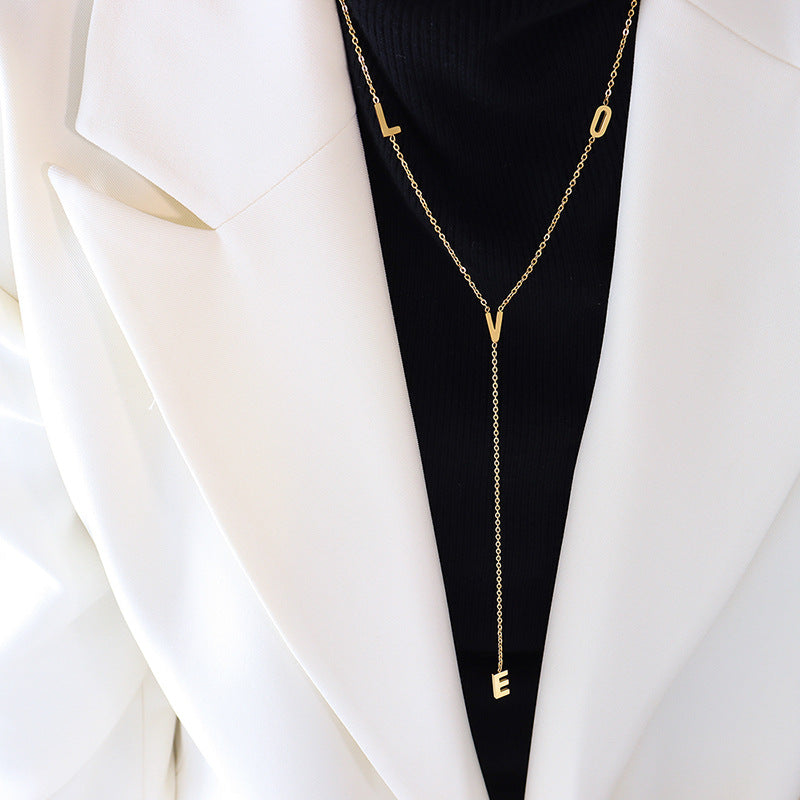 Fresh Love Letter Tassel Pendant Necklace: Dainty Gold-Plated Korean Jewelry