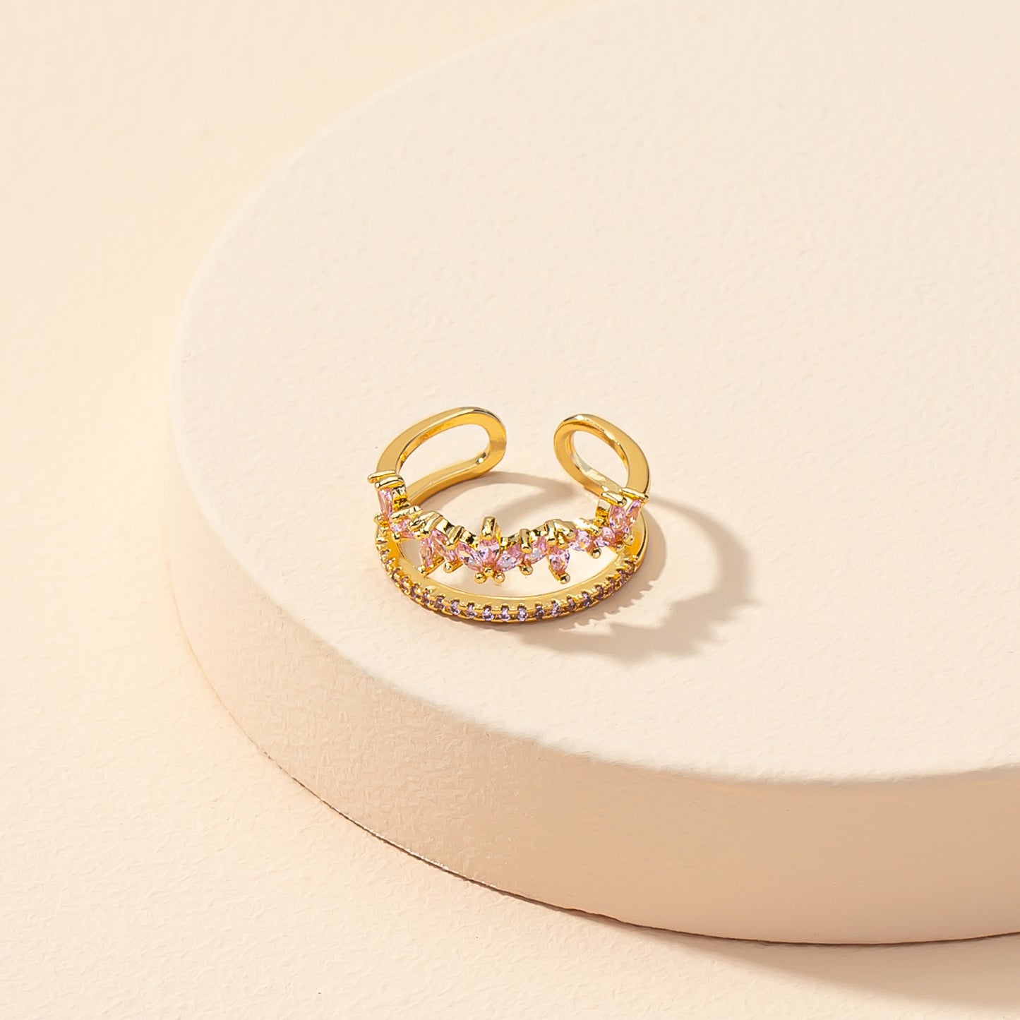 Pink Zirconia Open Ring - Elegant Handcrafted Statement Jewelry for Instagram-Worthy Style