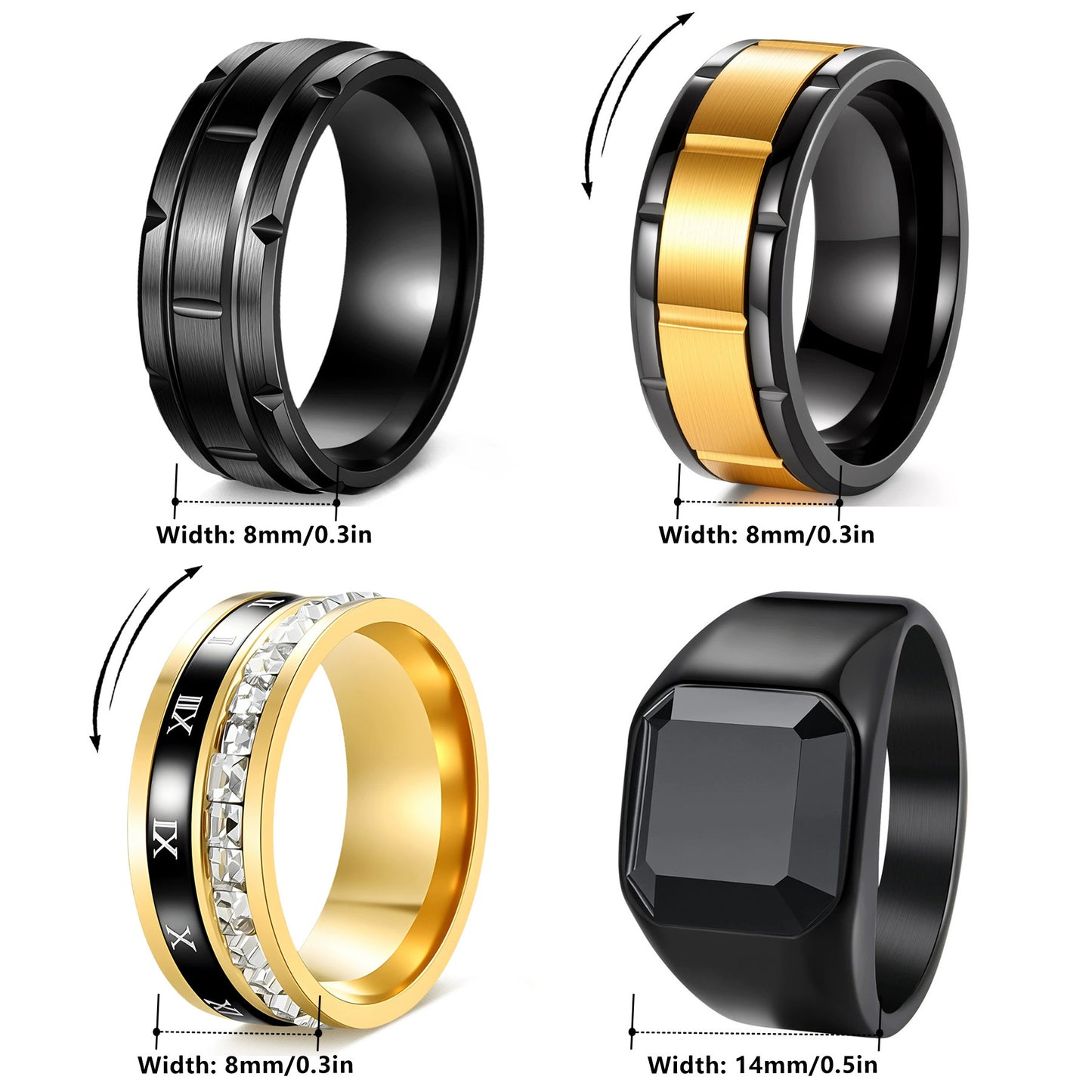 Planderful Everyday Genie Stainless Steel Gear Pattern Ring Versatile For Men And Unisex Zircon Inlaid Black Stone
