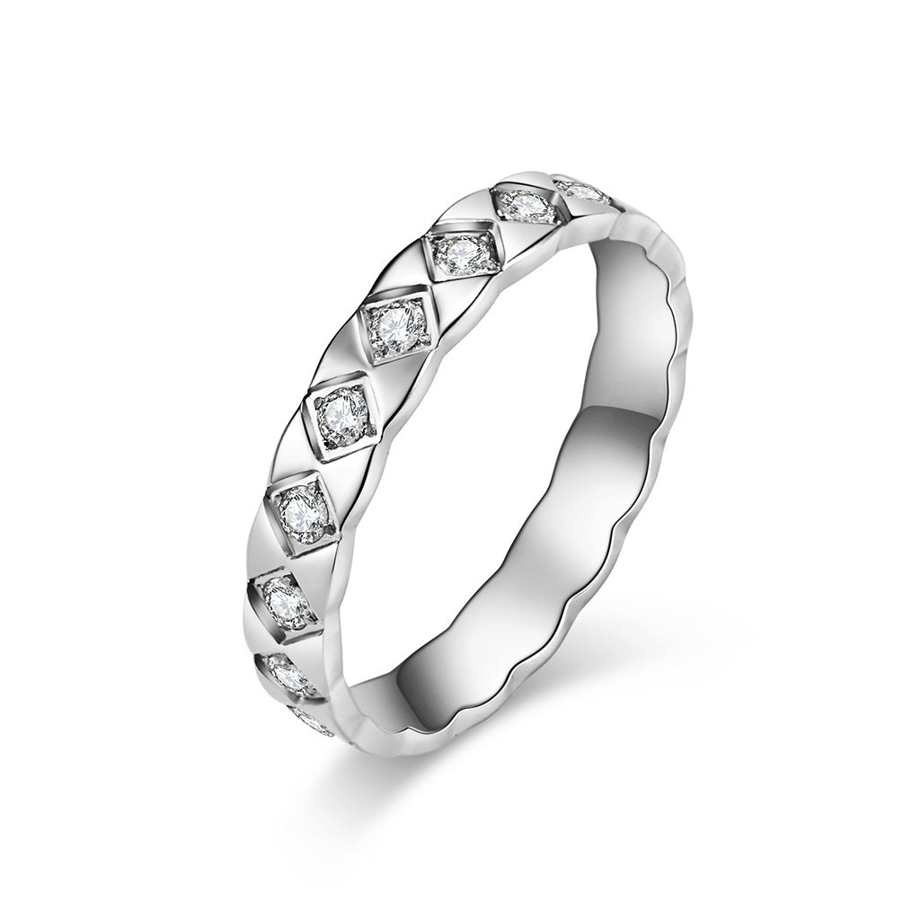 Steel Ring - Elegant Zircon Rhombus Engraving