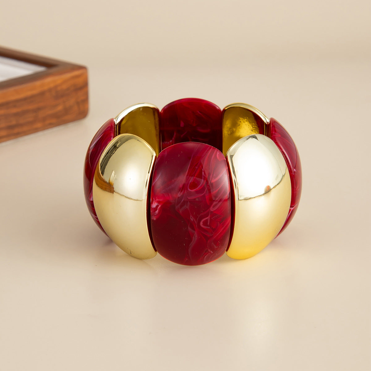 Planderful Vienna Verve Burgundy Elastic Bracelet For Women Irregular Smudge Design Statement Jewelry
