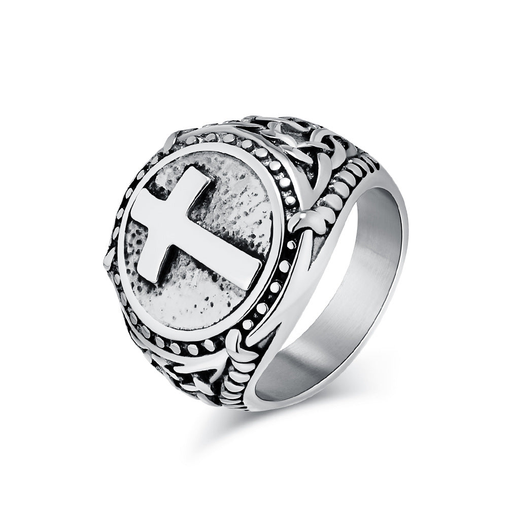 Cross-Border European American Retro Stainless Steel Cross Ring