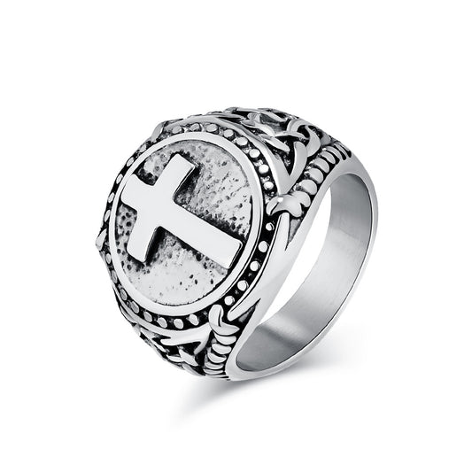 Cross-Border European American Retro Stainless Steel Cross Ring