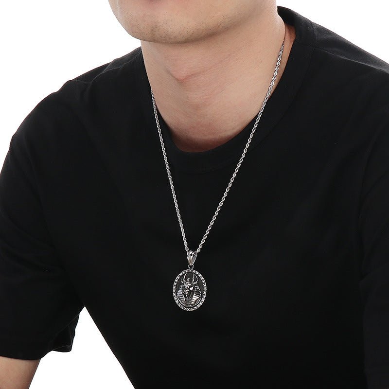 Anubis Pendant For Men Zircon Encrusted Retro Planderful