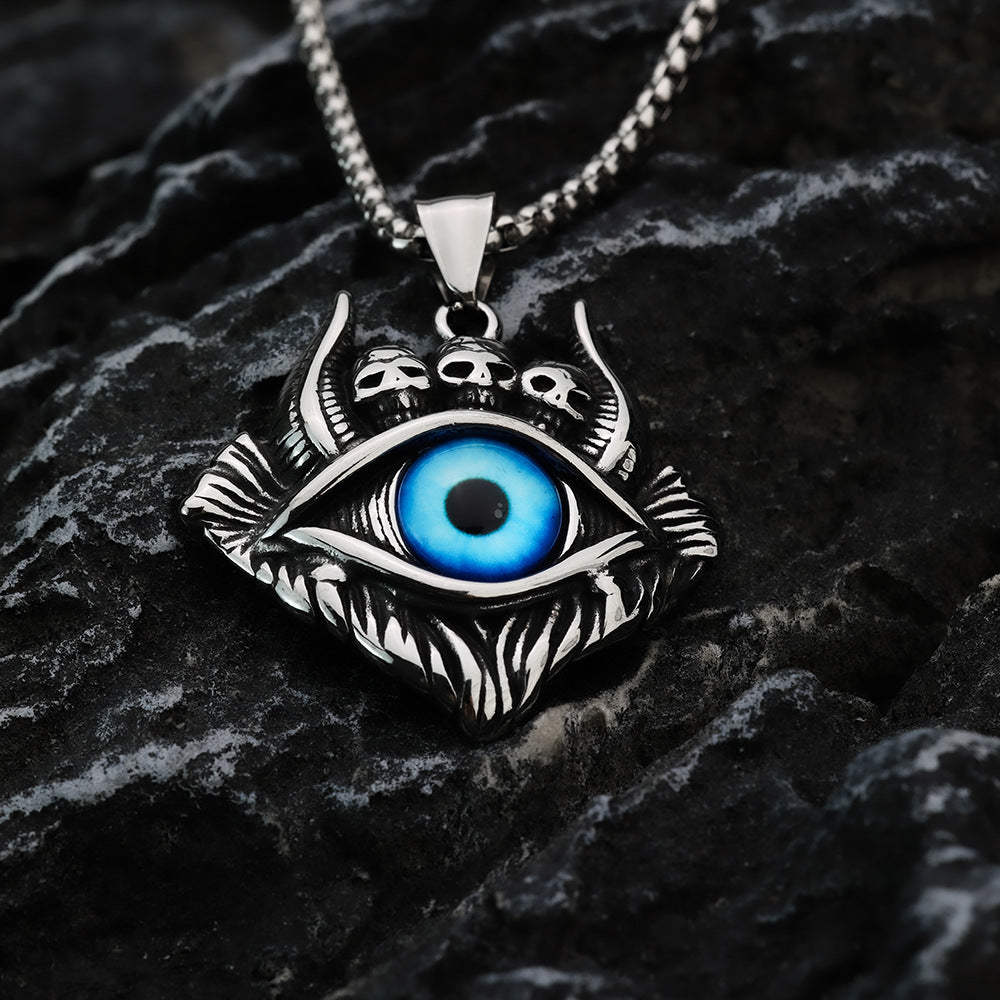 Vintage Stainless Steel Men's Pendant Demon's Eye Necklace
