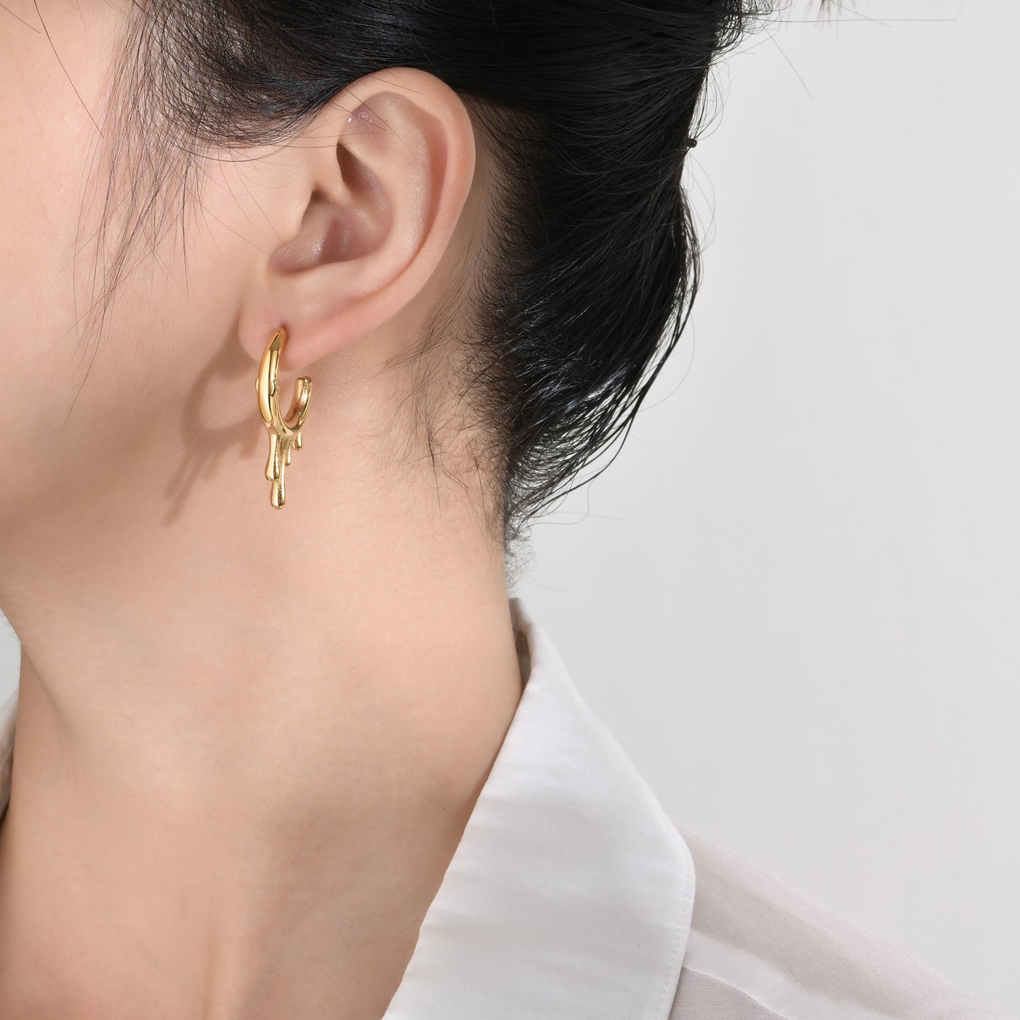 Irregular Earrings Stainless Steel Flowing Water Drop C Shaped Earrings Gold Women's Fashion