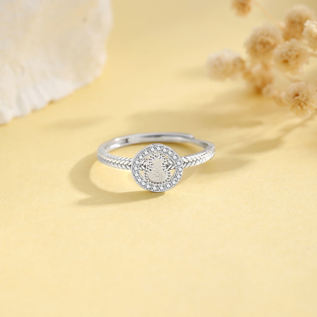 Planderful S925 Sterling Silver Crushed Ice Gourd Ring For Women Adjustable Open Fit