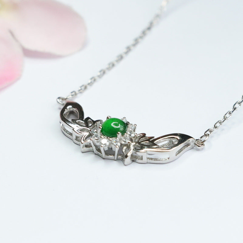 Icy Green Jadeite Lotus 925 Silver Necklace