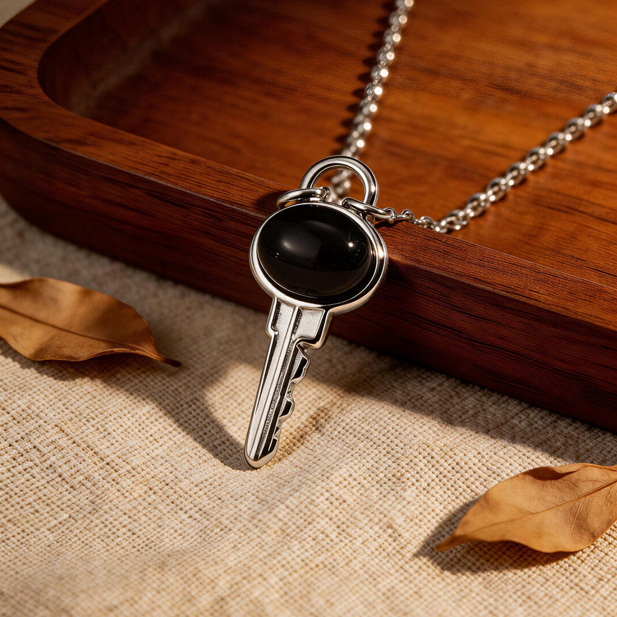 Stainless Steel Black Agate Key Cold Wind Couple Necklace