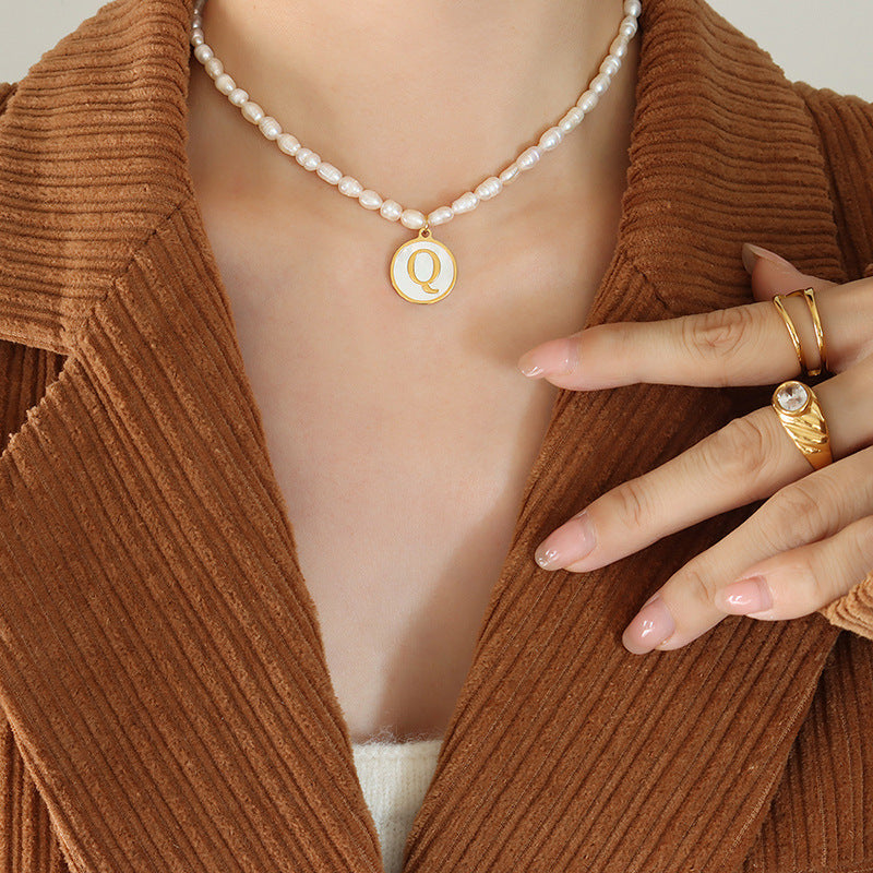 French Chic Pearl Necklace with White Sea Shell Inlay