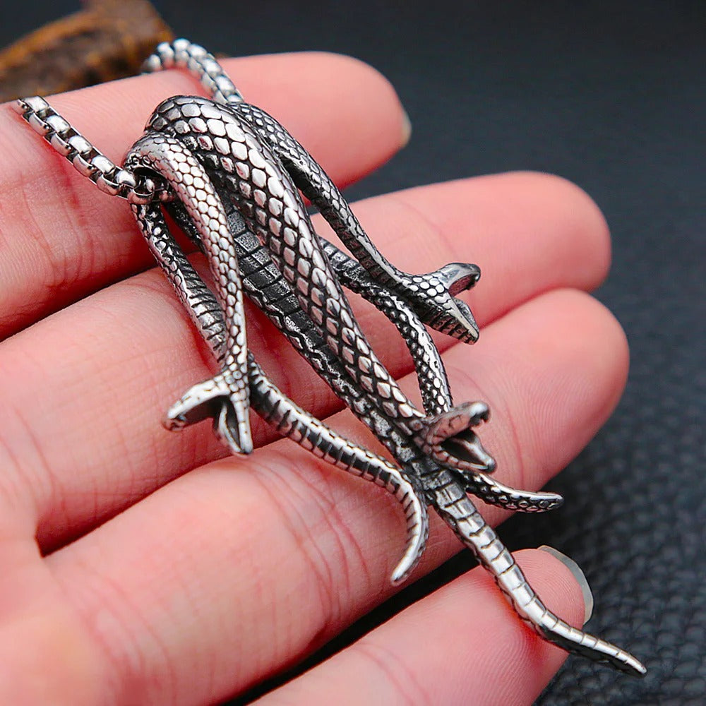 Snake Three-Headed Stainless Steel Men's Pendant Necklace