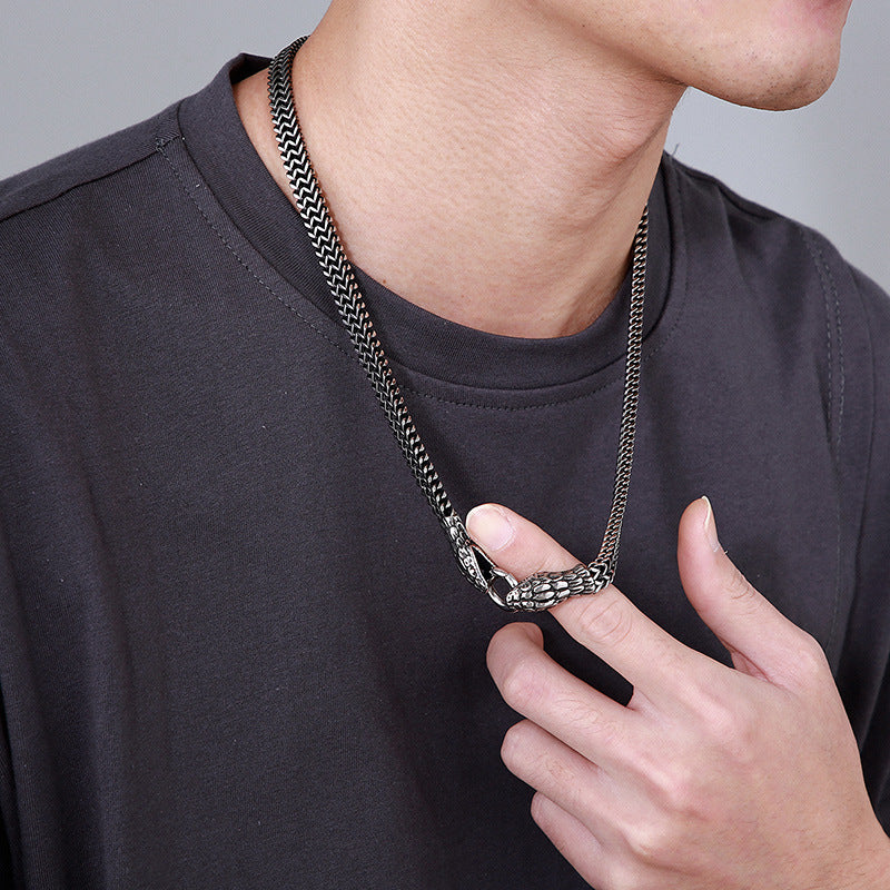 Planderful Men Snake Necklace Titanium Steel Punk Style