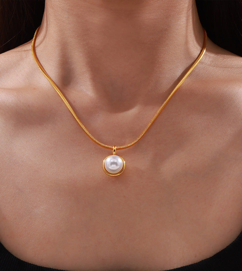 Snakeskin Chain Necklace with Geometric Beads and Tiger Eye Pendant