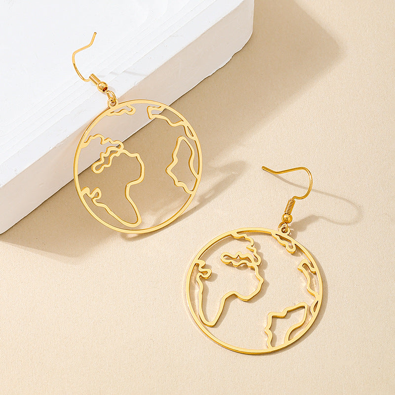 Planderful Vienna Verve Earrings – Fashionable Gold Hollow World Map Design