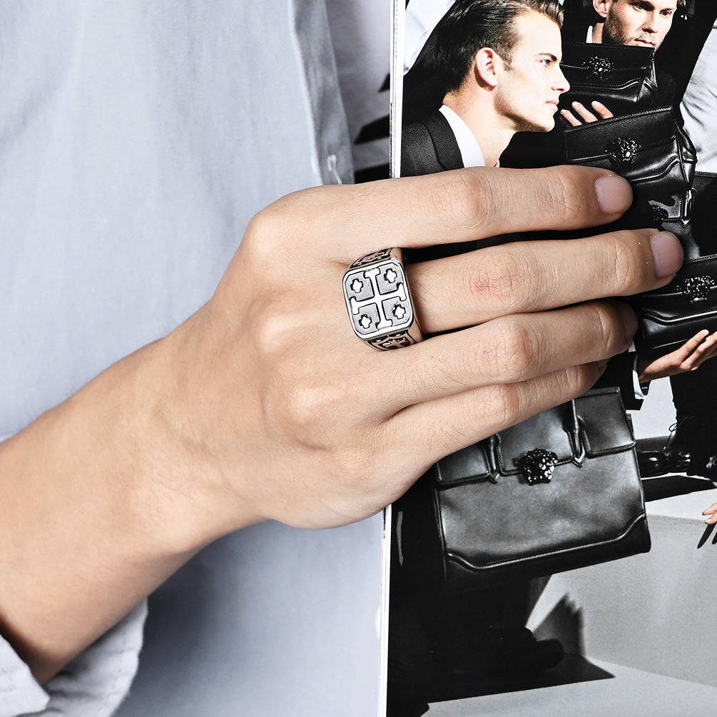 Steel Ring – Vintage Jerusalem Cross Men's Accessory