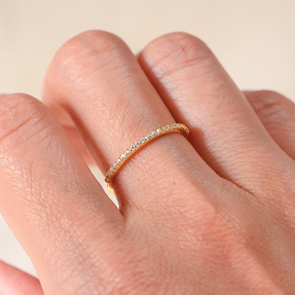 Half Circle Stone Inlaid Single Row Zircon Ring Narrow Version Sterling Silver S925