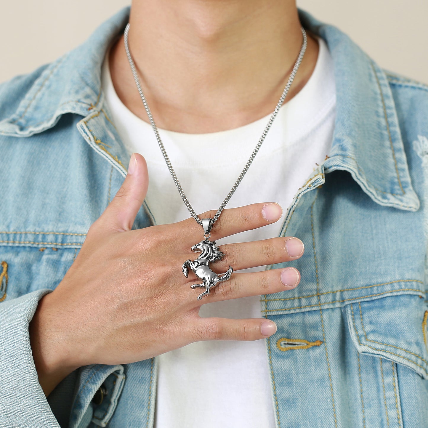 Stainless Steel Horse Pendant Steel Men's Necklace Jewelry