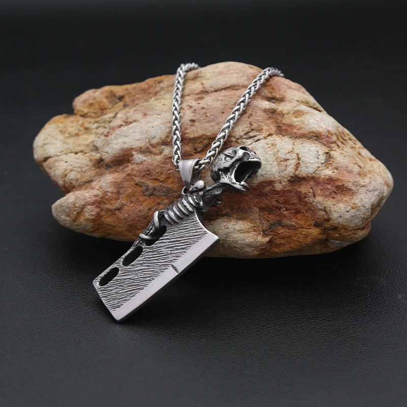 Trendy Titanium Steel Skull Knife Pendant for Men