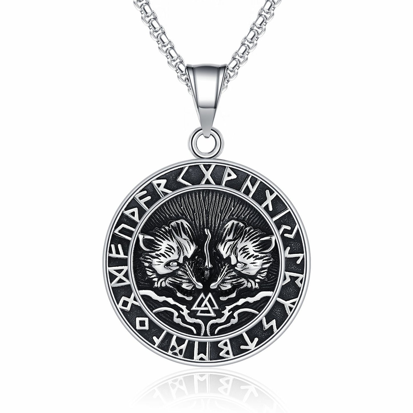 Stainless Steel Necklace – Statement Nordic Viking Wolf Rune