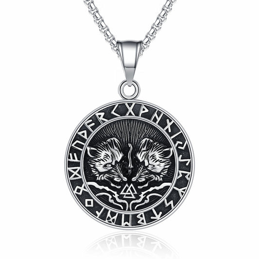 Stainless Steel Necklace – Statement Nordic Viking Wolf Rune