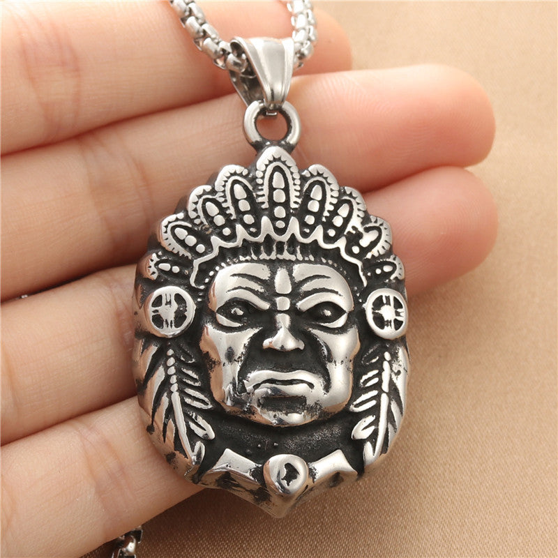 Men's Vintage Punk Necklace with Titanium Steel Indian Pendant - Trendy Stainless Steel Jewelry