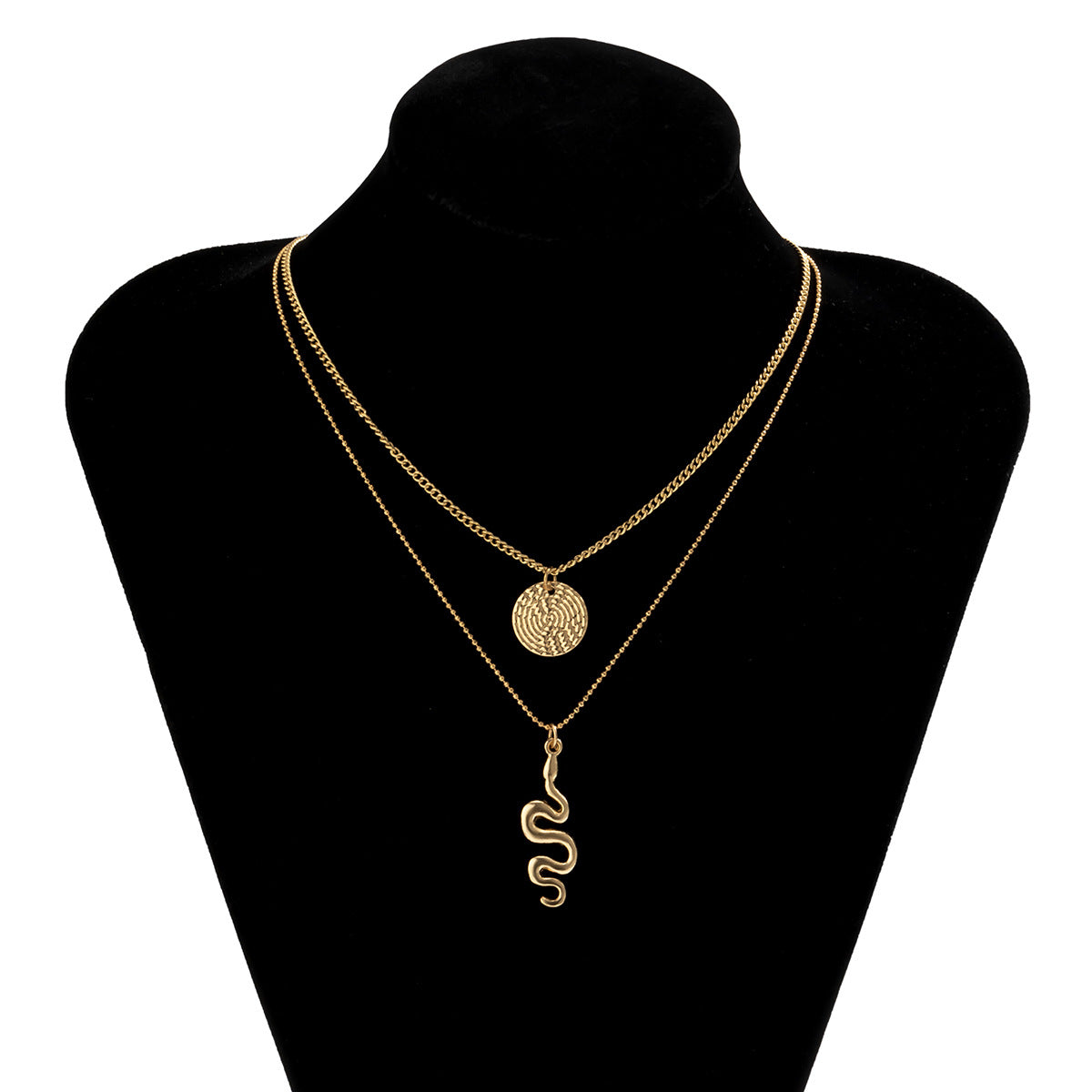 Planderful Snake Necklace Double Layer Geometric Curved Chain For Women Statement Jewelry