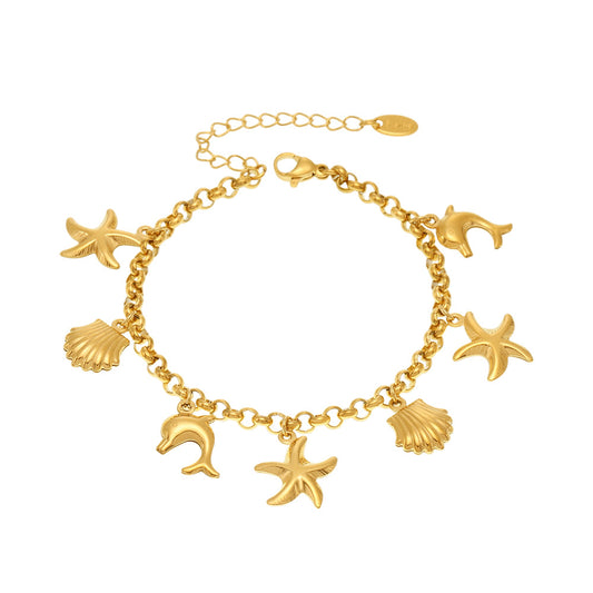 Planderful Beach Shell Starfish Gold Chic Bracelet Women