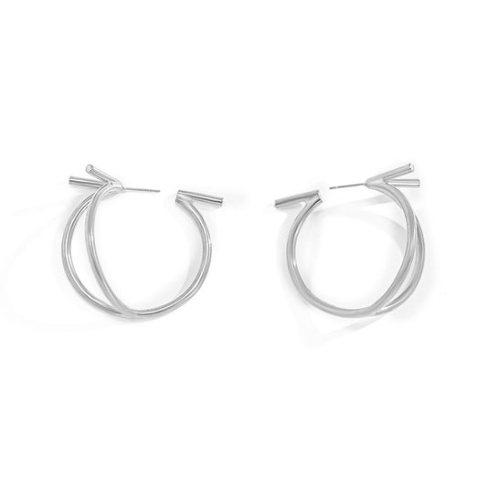 Sleek Crescent-Shaped Earrings with Geometric Cutouts and Three-Dimensional Design for Women