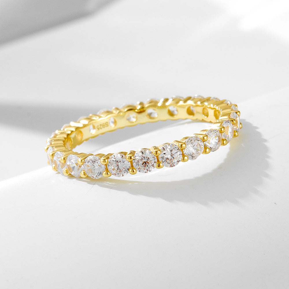 S925 Sterling Silver Full Circle Zircon Single Row Zircon Ring Classic Stack Wearing