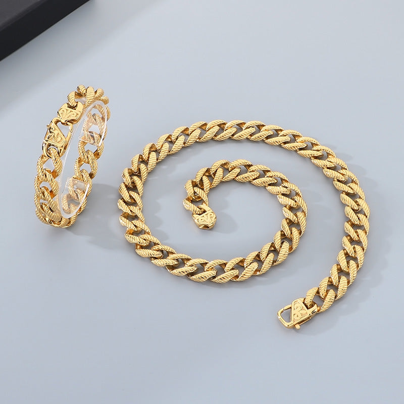 European Fashion Buckle Bracelet Cuban Chain Set For Men