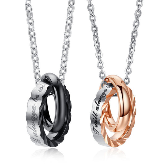 Planderful Interlocking Couple Pendant Necklace For Him And Her Unisex Steel Fashion Jewelry