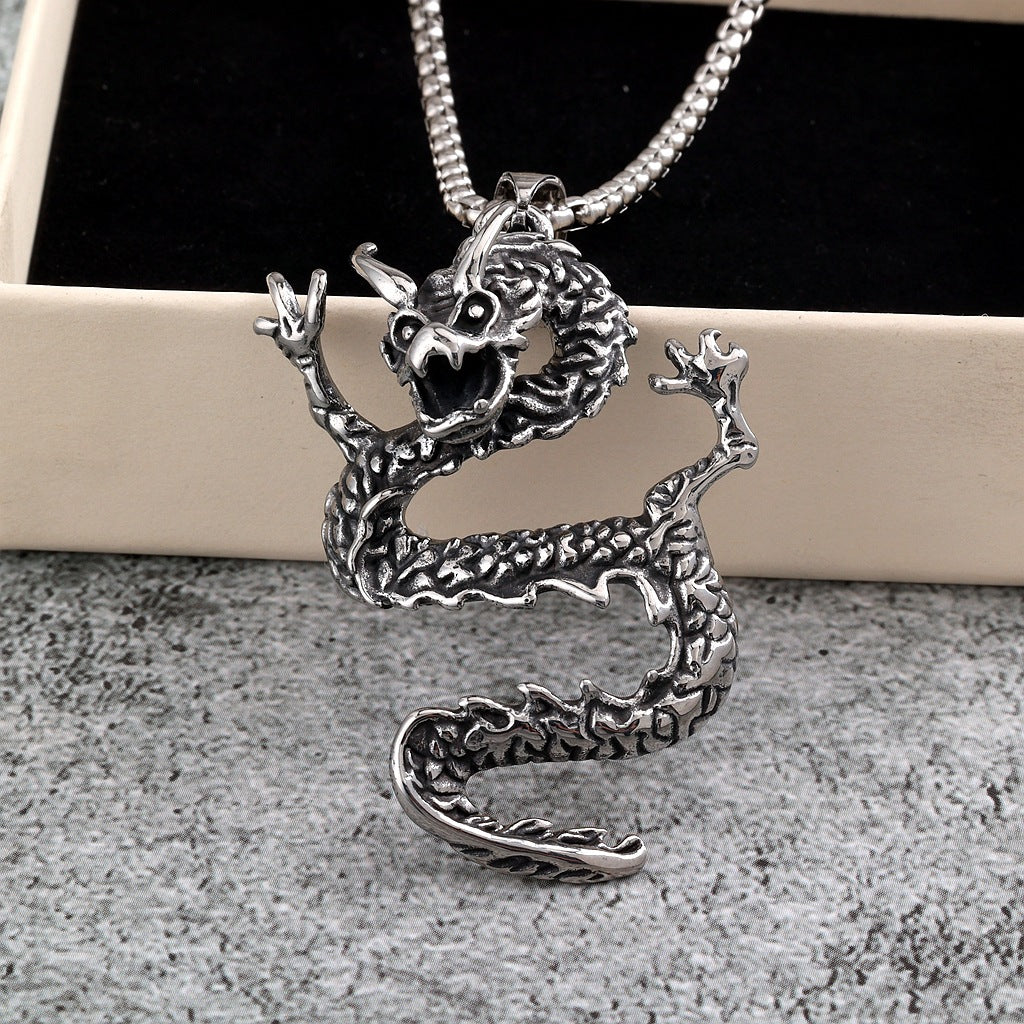 Vintage Dragon Stainless Steel Men's Pendant Necklace