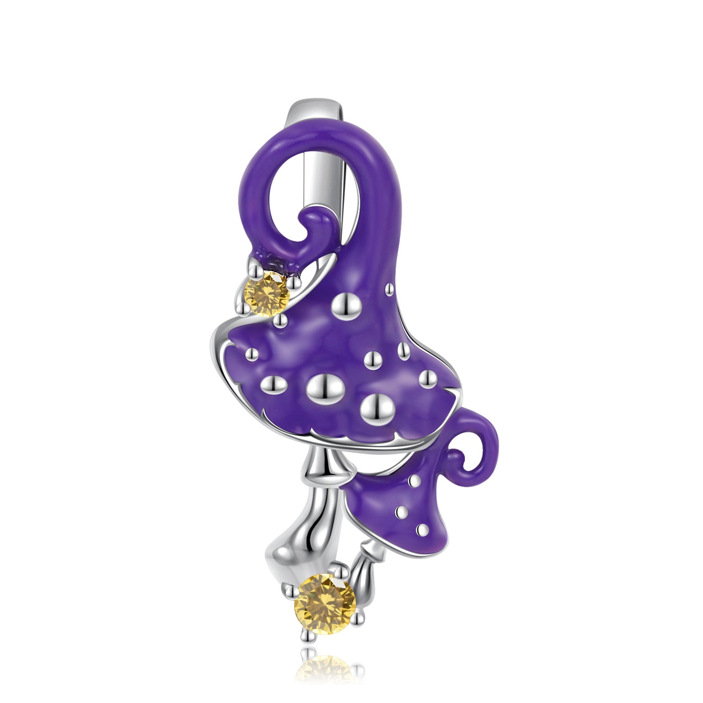 Halloween Purple Poisonous Mushroom Pendant Zircon Silver Necklace