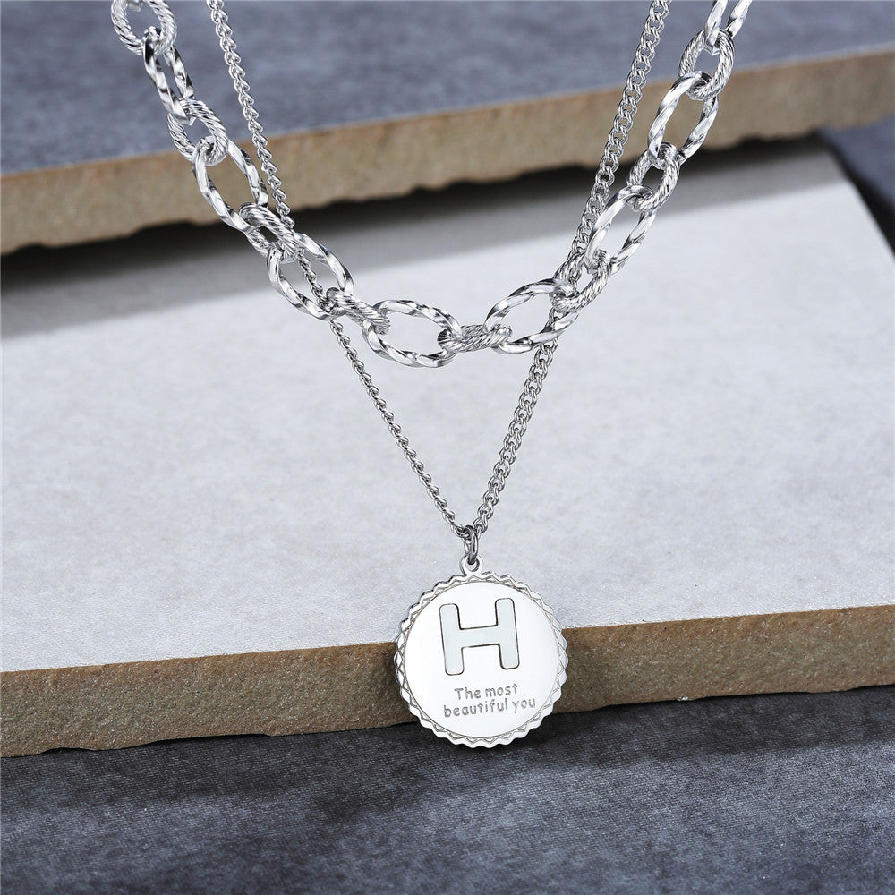 Planderful Personalized Titanium Steel Necklace Unisex Collarbone Short Letter Pendant
