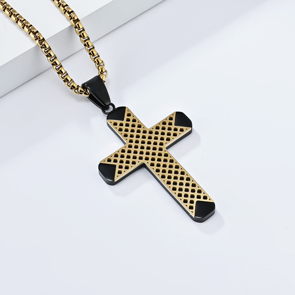 Planderful Cross Necklace Stainless Steel Two Tone Pendant For Men Unisex Everyday Genie Gift