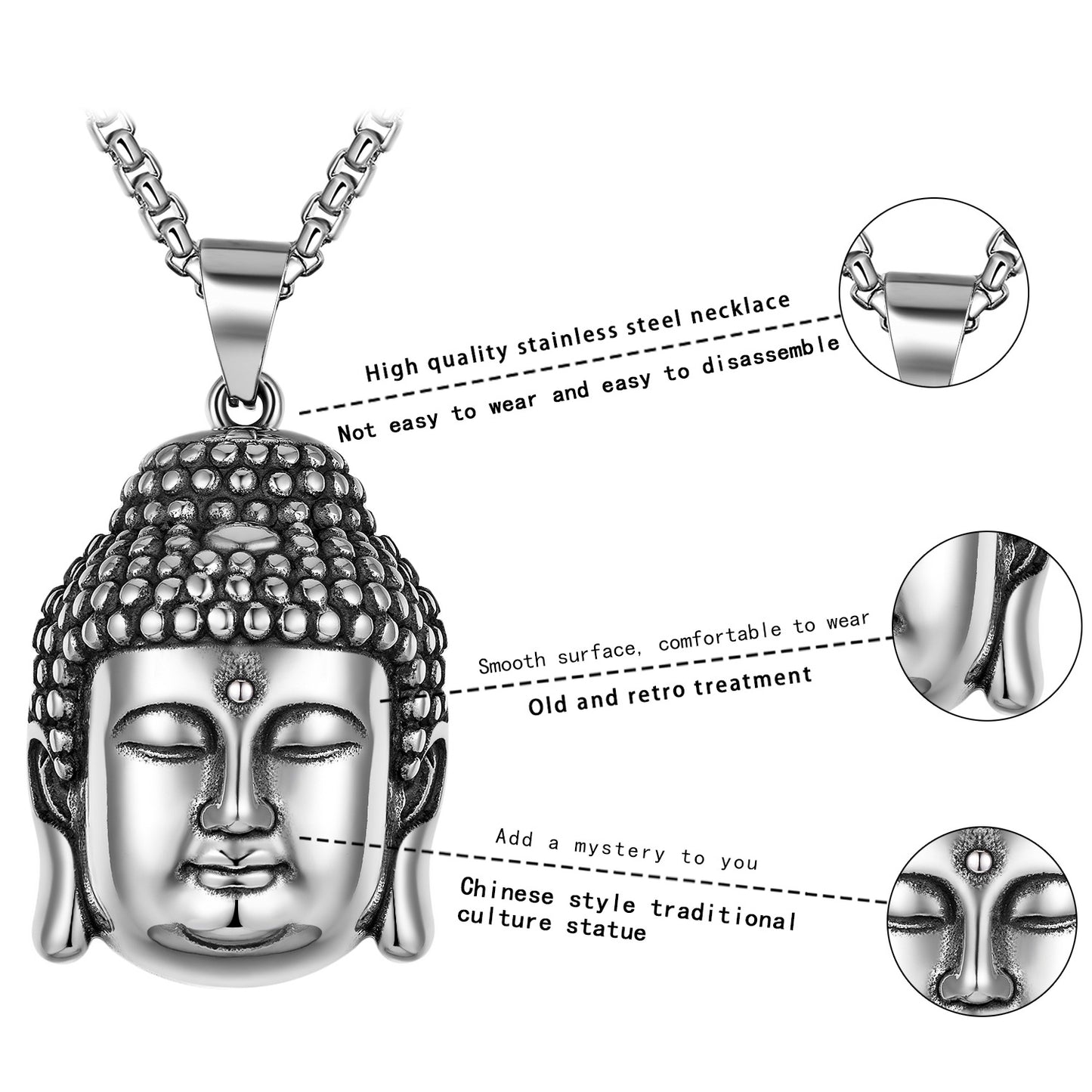 Steel Necklace – Vintage Tathagata Pendant