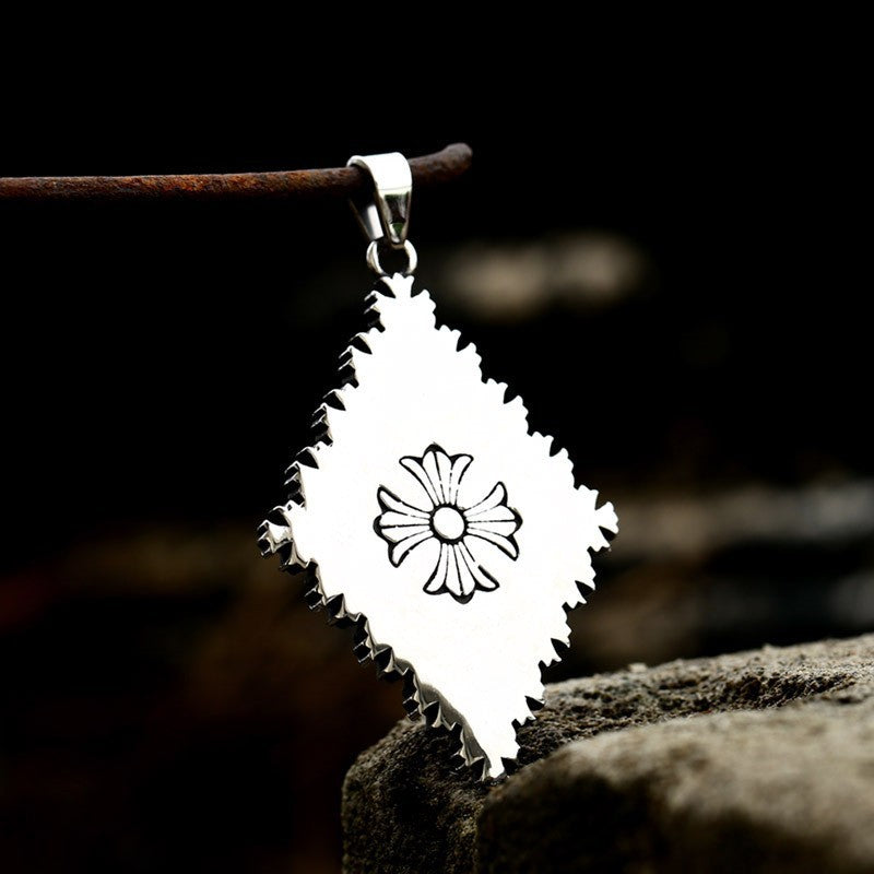 Titanium Steel Engraved Cross Pendant for Men - European and American Retro Style