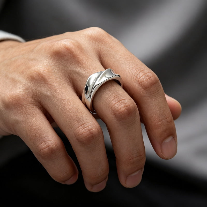 Spiral Twisted Texture Ring, And Twist Ring, Stainless Steel Men's Ring
