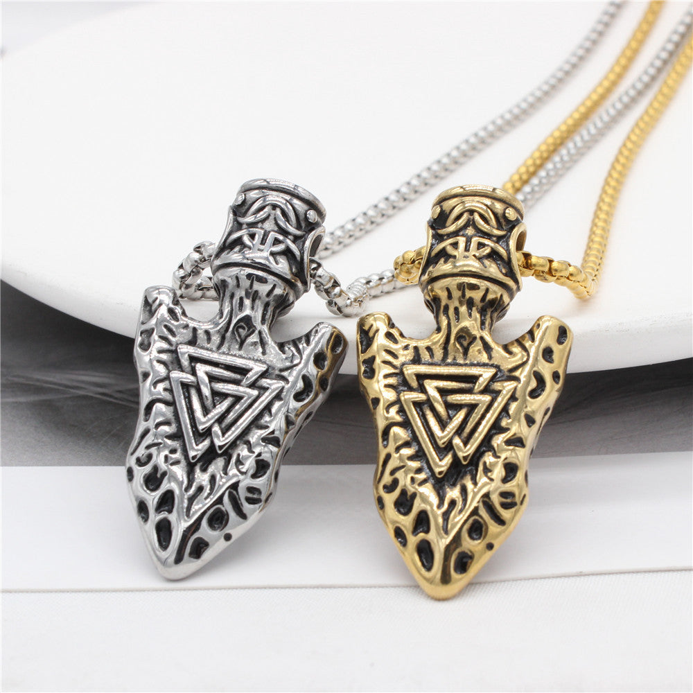Norse Mythology Pendant Stainless Steel Odin Rune Triangle Logo Unisex Shield Protection Planderful Gift for Viking Fans