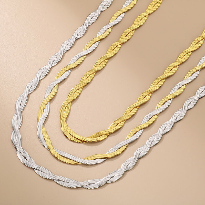 Trendy Adjustable Double Woven Chain Necklace And Bracelet